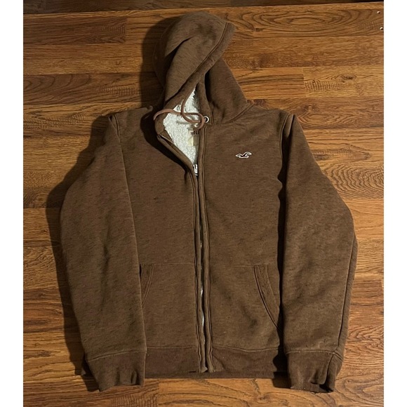 Hollister Y2K Heavyweight Sherpa Lined Full Zip Hoodie Mens Medium Jacket Brown